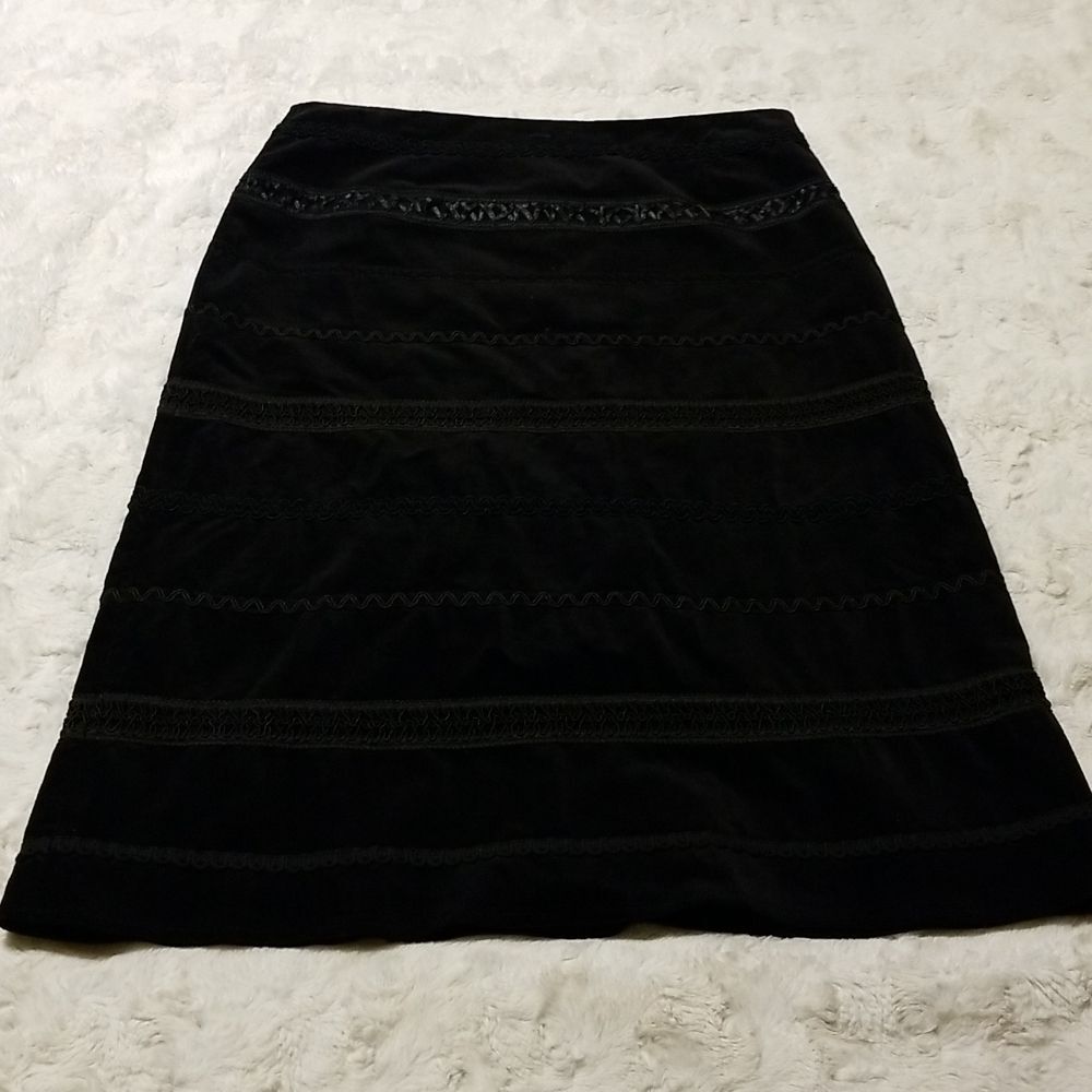 Vtg Marisa Christina Faux Suede Skirt Women's 4 Black Embroidered Career Fall